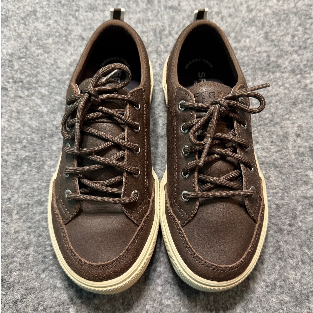 SPERRY TOP-SIDER Kids Deckfin Brown Leather Memory Foam Sneakers Size 2M